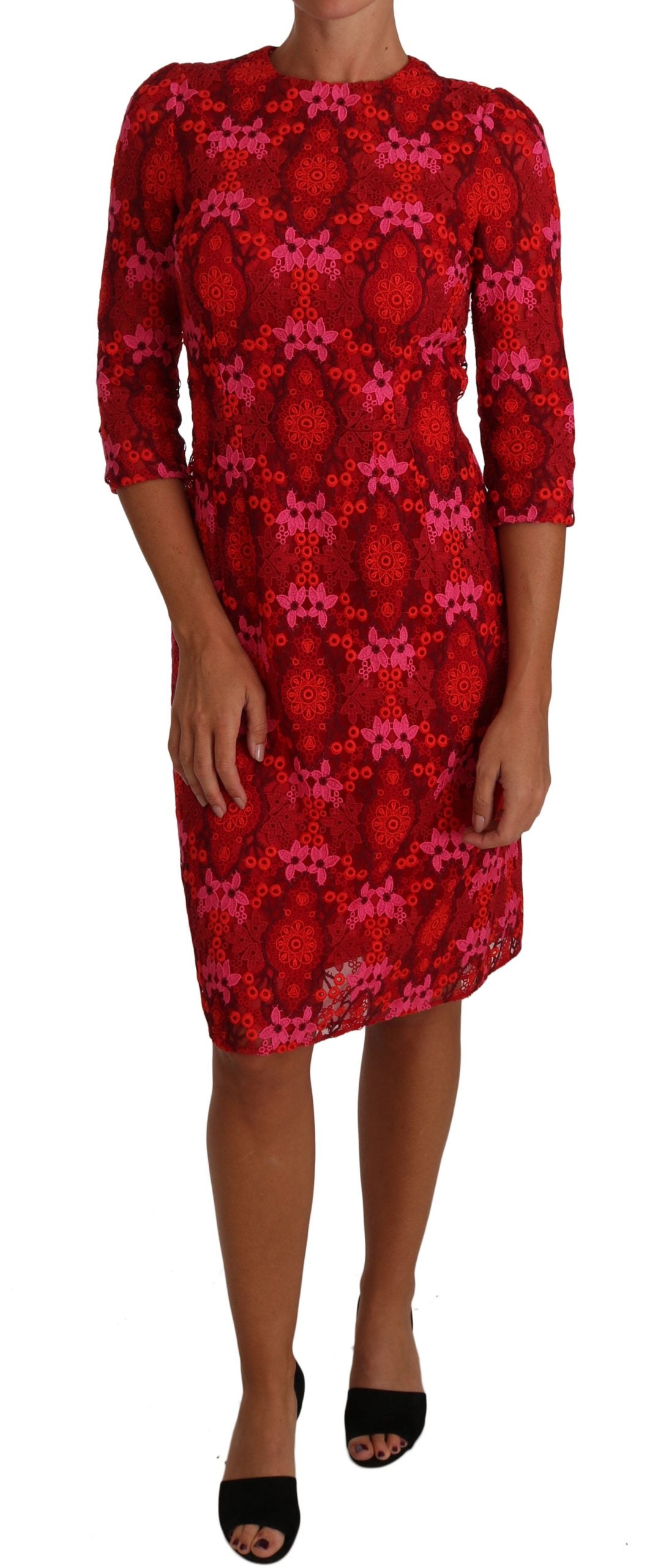 Dolce & Gabbana Elegant Floral Crochet Knee-Length Women's Dress