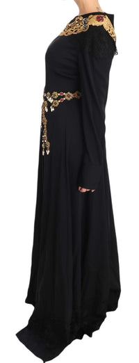 Dolce & Gabbana Elegant Maxi Black Dress with Gold Women's Detailing4