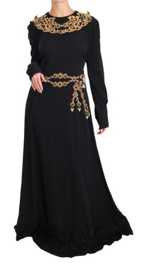 Dolce & Gabbana Elegant Maxi Black Dress with Gold Women's Detailing1