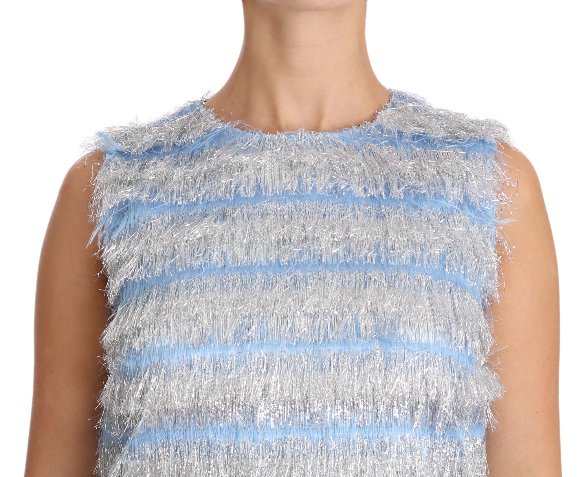 Dolce & Gabbana Elegant Light Blue Fringe Shift Women's Dress