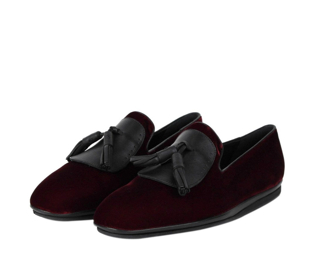 Salvatore Ferragamo Men's Finnegan Dark Red Velvet Tassel Loafer (10 M)