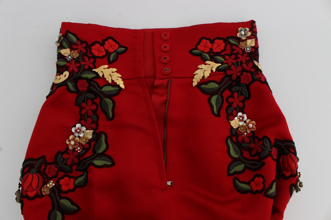 Dolce & Gabbana Elegant Silk Red Embroidered Mini Women's Shorts