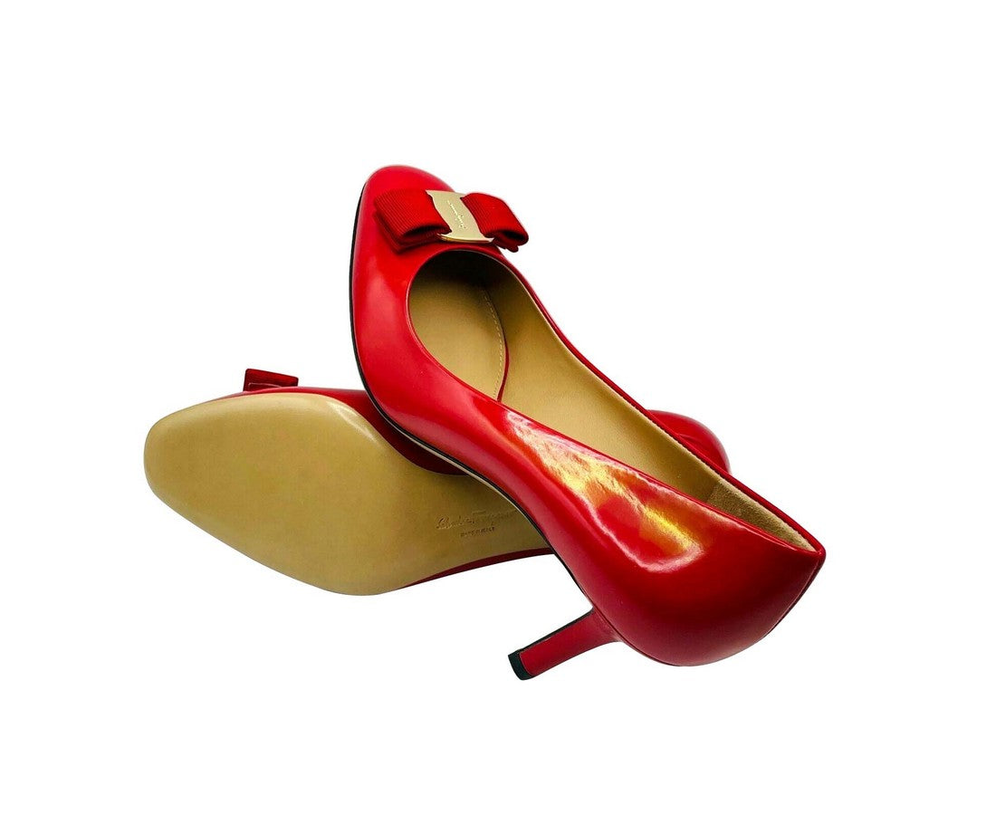 Salvatore Ferragamo Women's Red Leather Bow Heel Pump