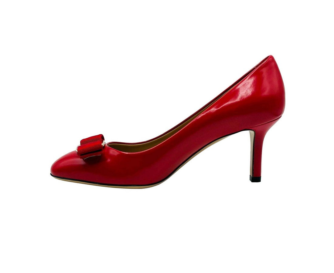 Salvatore Ferragamo Women's Red Leather Bow Heel Pump