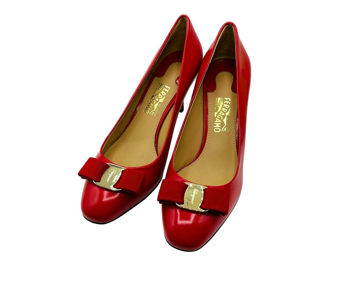 Salvatore Ferragamo Women's Red Leather Bow Heel Pump