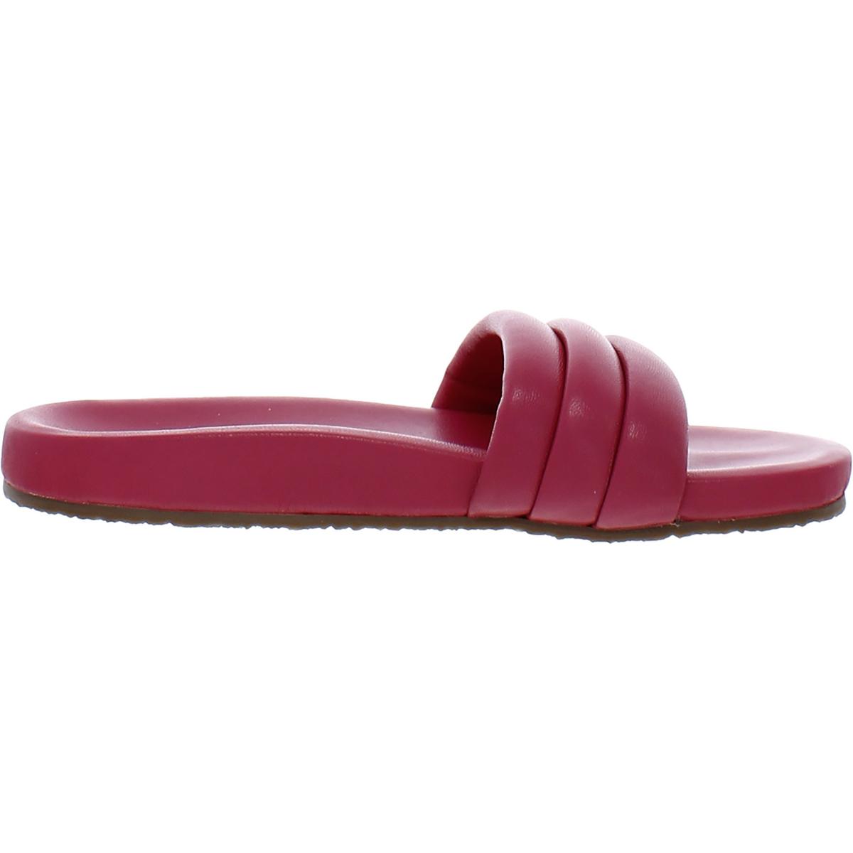 Low Key Womens Leather Ribbed Slide Sandals