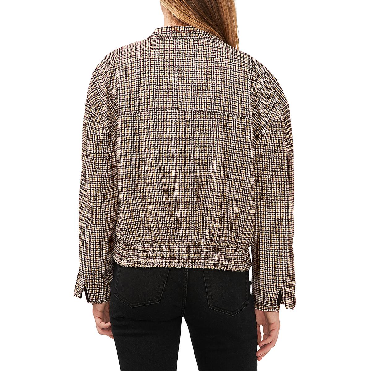 Womens Houndstooth Pleated Bomber Jacket