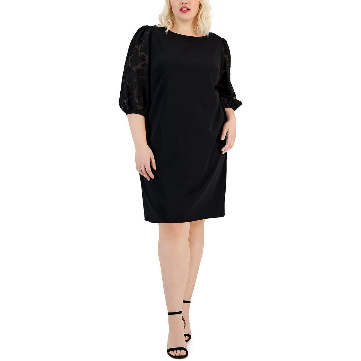 Plus Womens Burnout Puff Sleeve Shift Dress