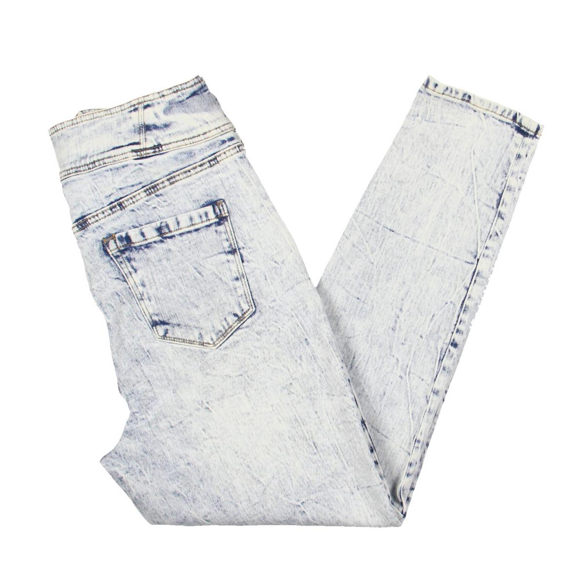 Womens Ankle Acid Wash High-Waisted Jeans