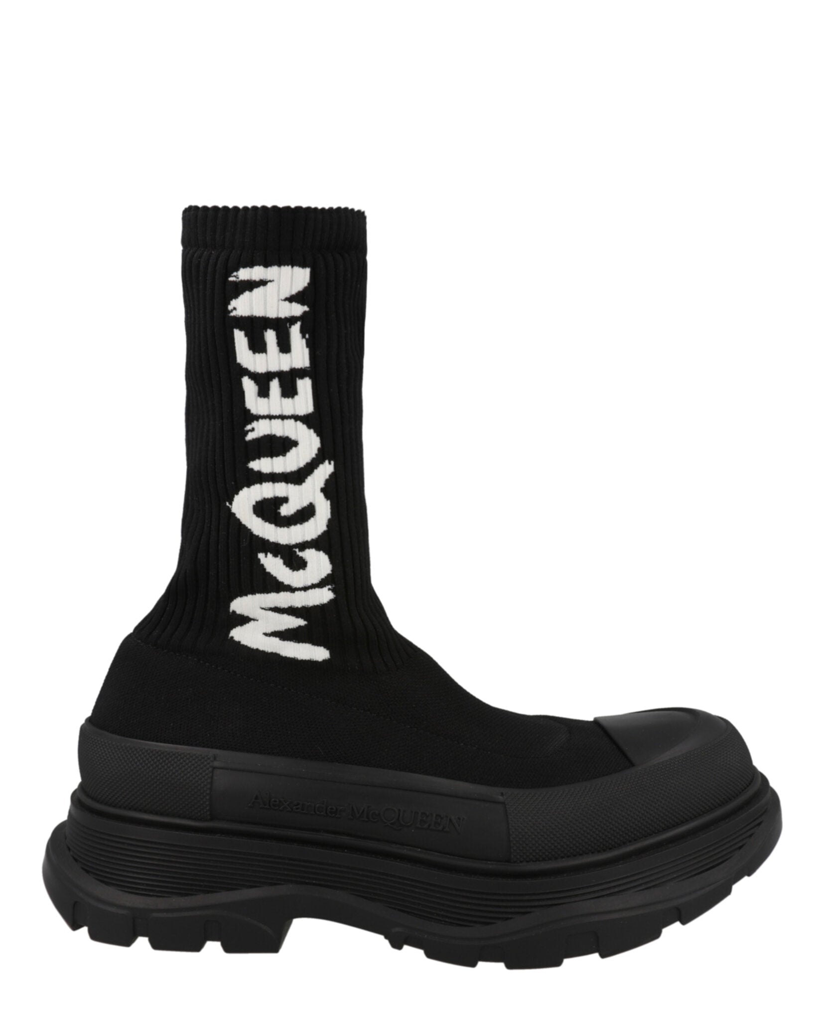 Alexander McQueen Mens Ribbed Knit Tread Slick Boots