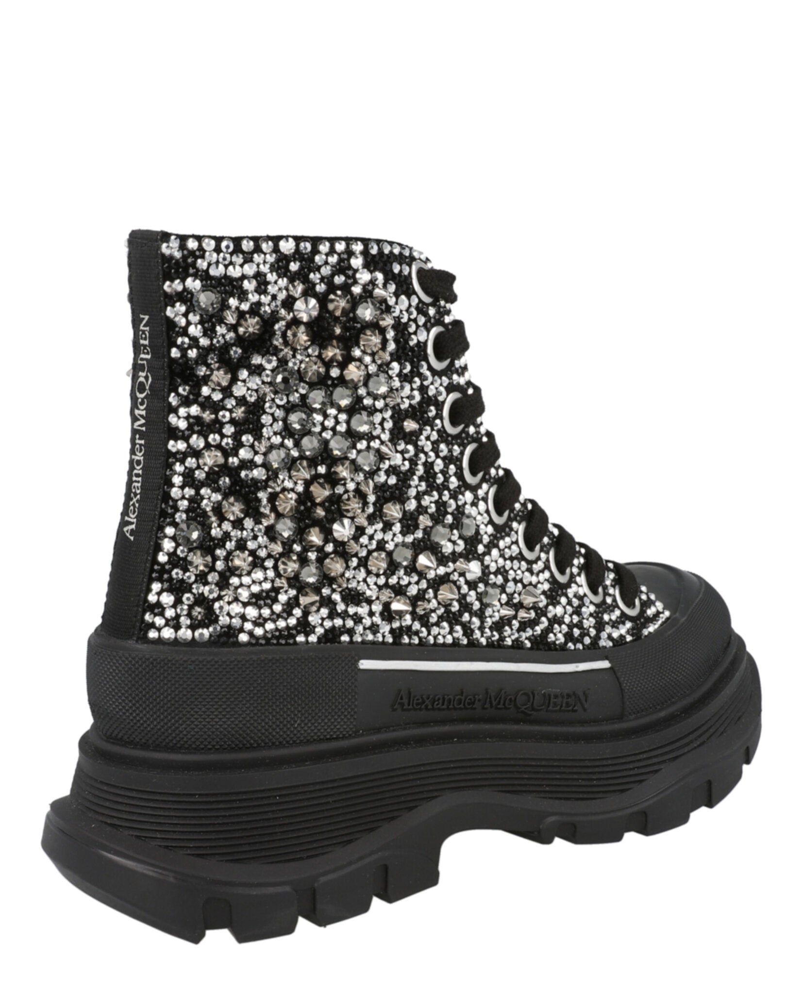 Alexander McQueen Womens Crystal Embellished Tread Slick Boots