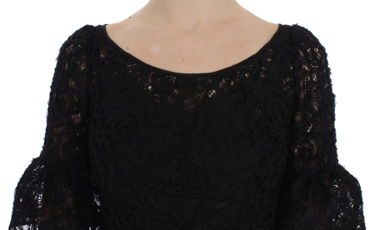 Dolce & Gabbana Elegant Black Floral Lace Maxi Women's Dress