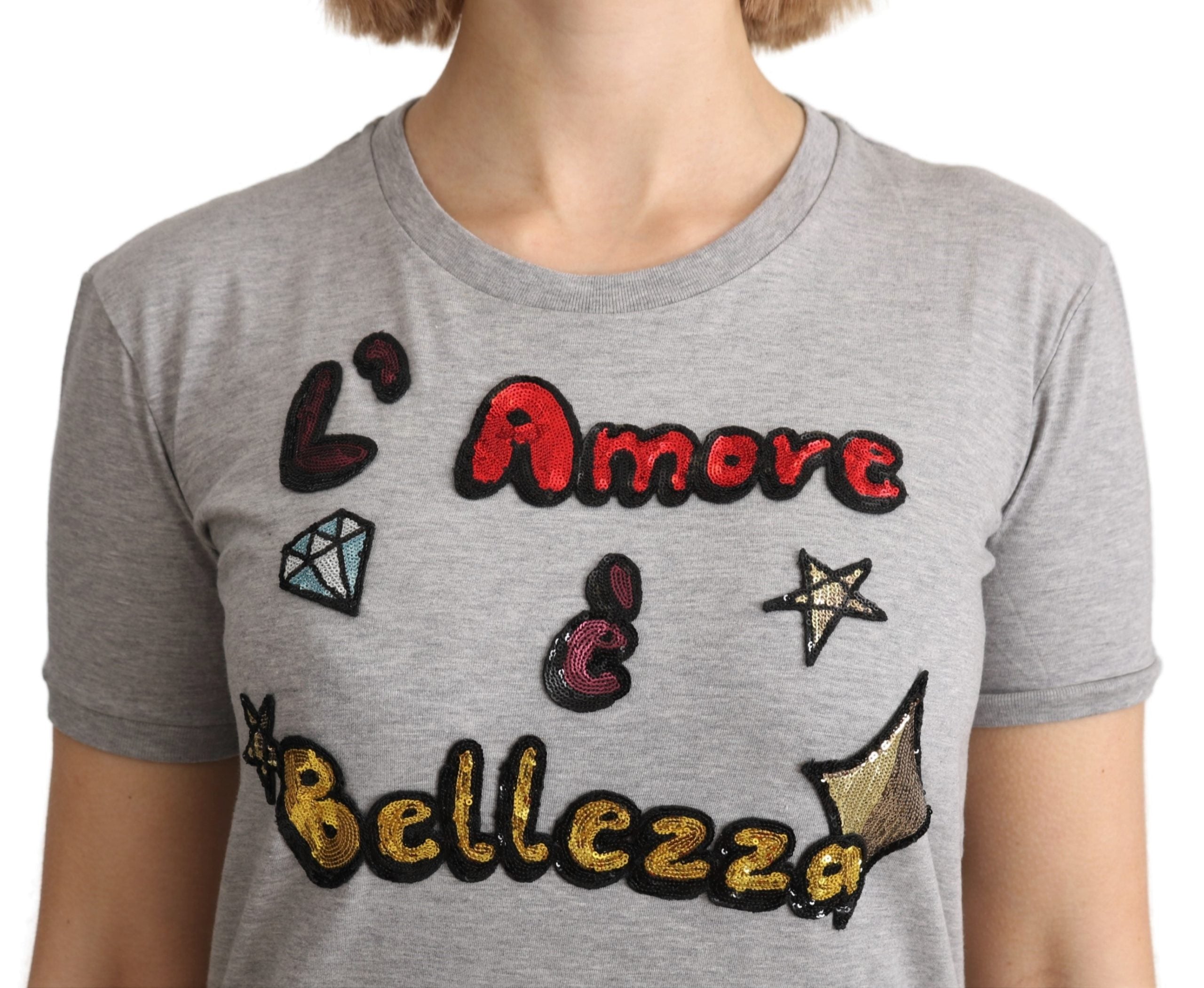 Dolce & Gabbana  L'Amore & Bellezza Embellished T-Shirt - Gray