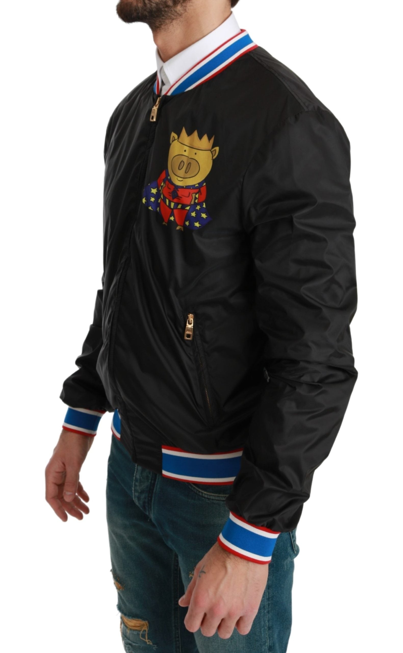 Dolce & Gabbana  Men's Pig Super Hero Bomber Jacket Black