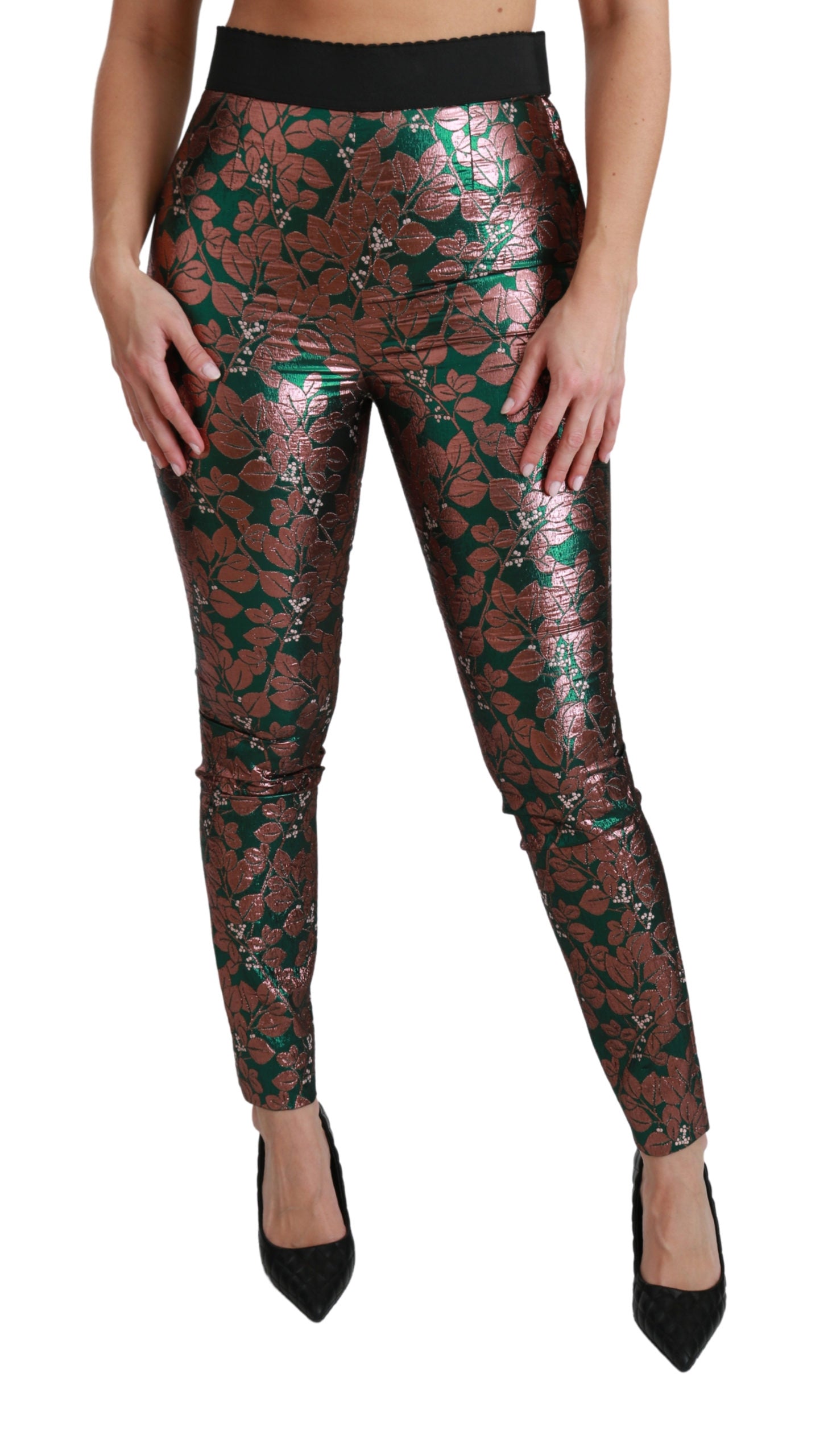 Dolce & Gabbana Leaf Metallic Side-Zip Pants13