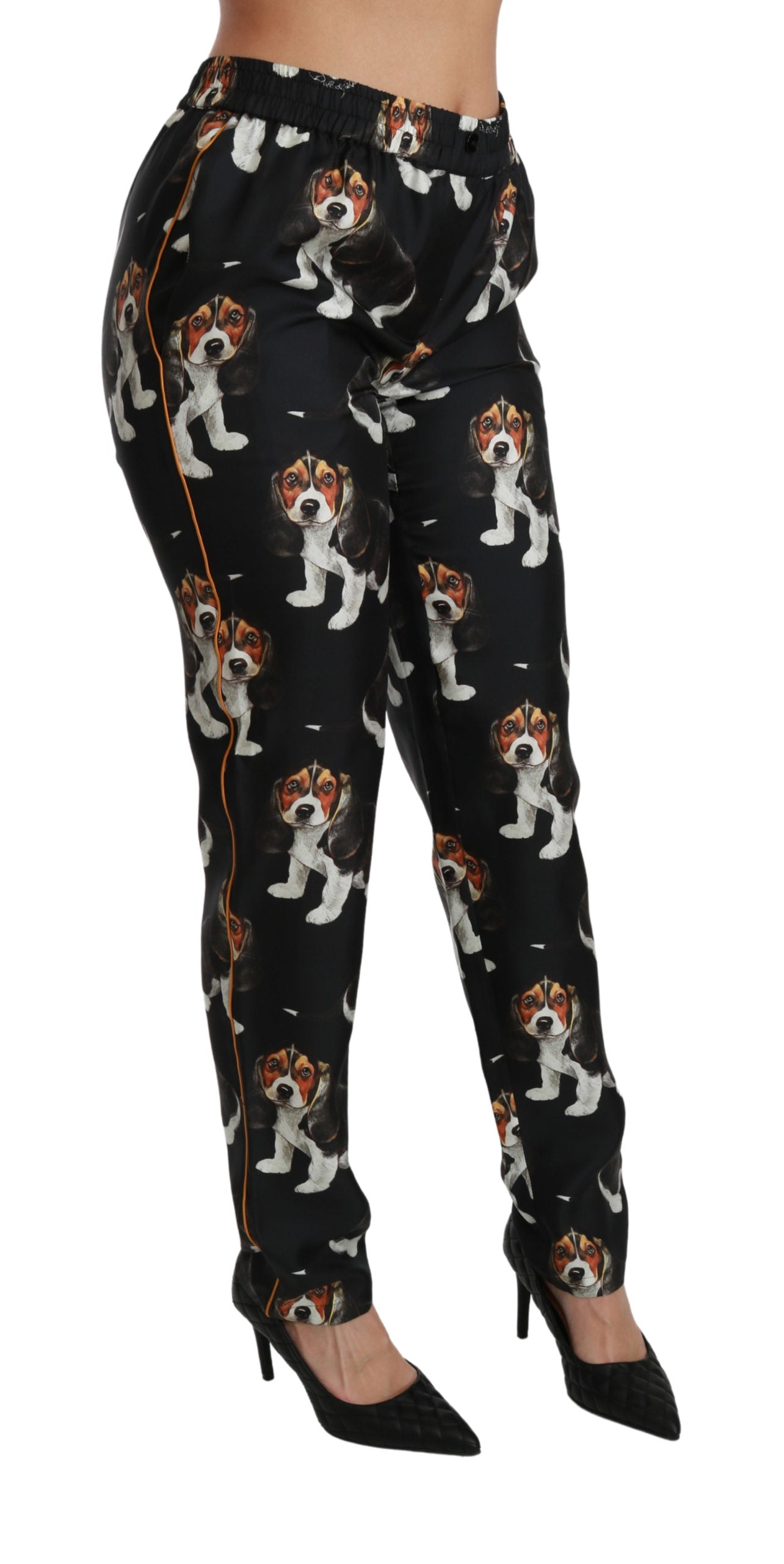 Dolce & Gabbana Printed Mid Waist Skinny Silk Pants