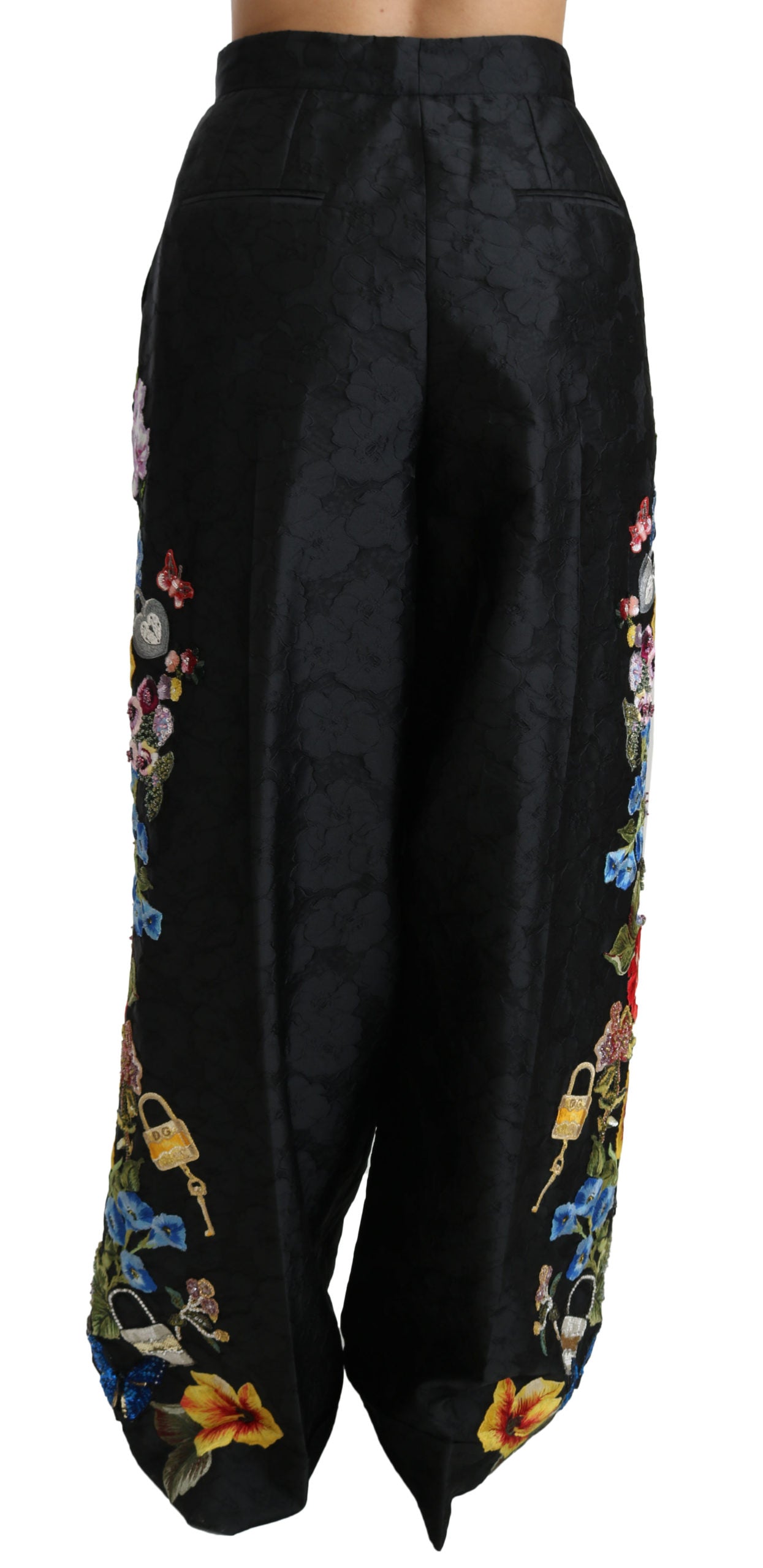 Dolce & Gabbana  Floral Embroidered Tapered Leg Pants - Black