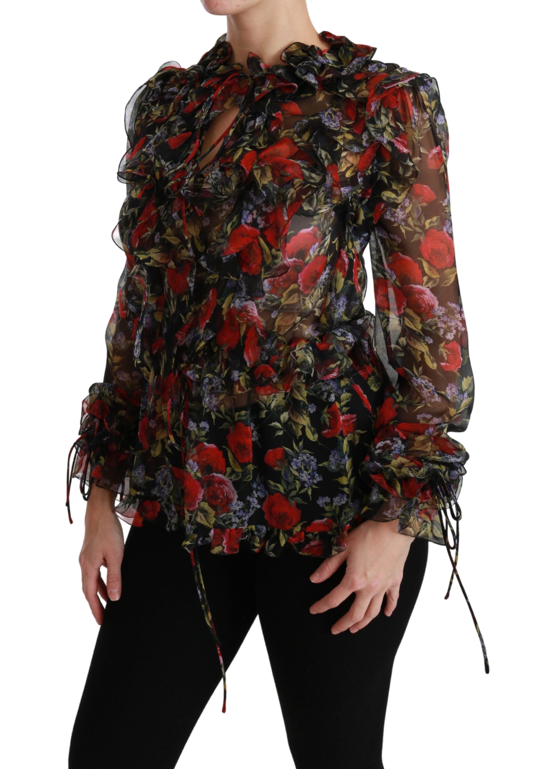 Dolce & Gabbana  Floral Print Silk Blouse - Black