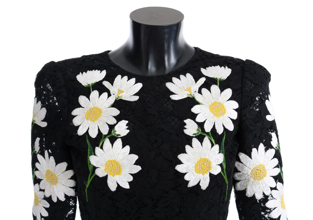 Dolce & Gabbana  Daisy Embroidered Lace Mini Dress - Black