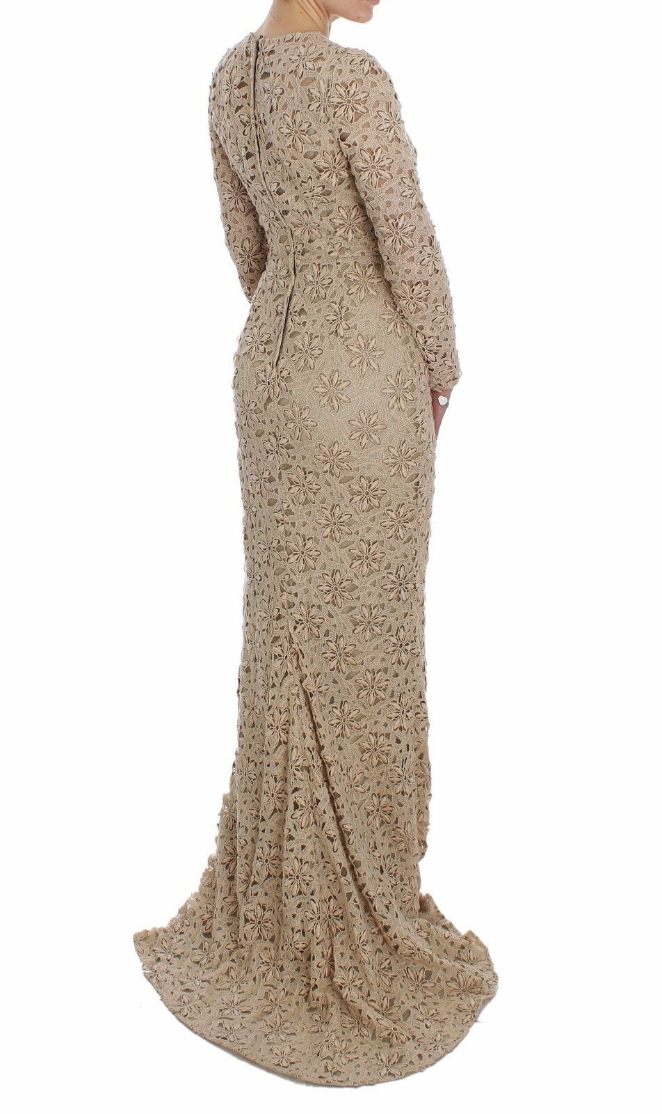 Dolce & Gabbana  Beige Floral Lace Long Sleeve Dress