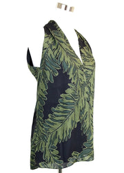 Gucci Women's Green Silk Halter Leaf Printed Top