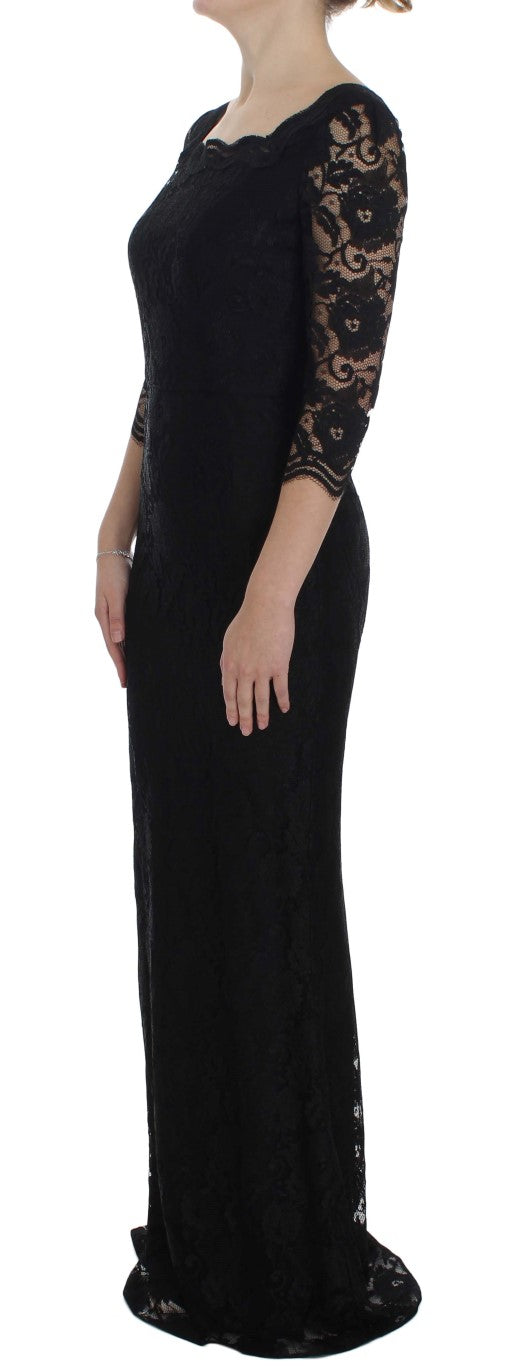 Dolce & Gabbana Elegant Black Floral Lace Maxi Women's Dress