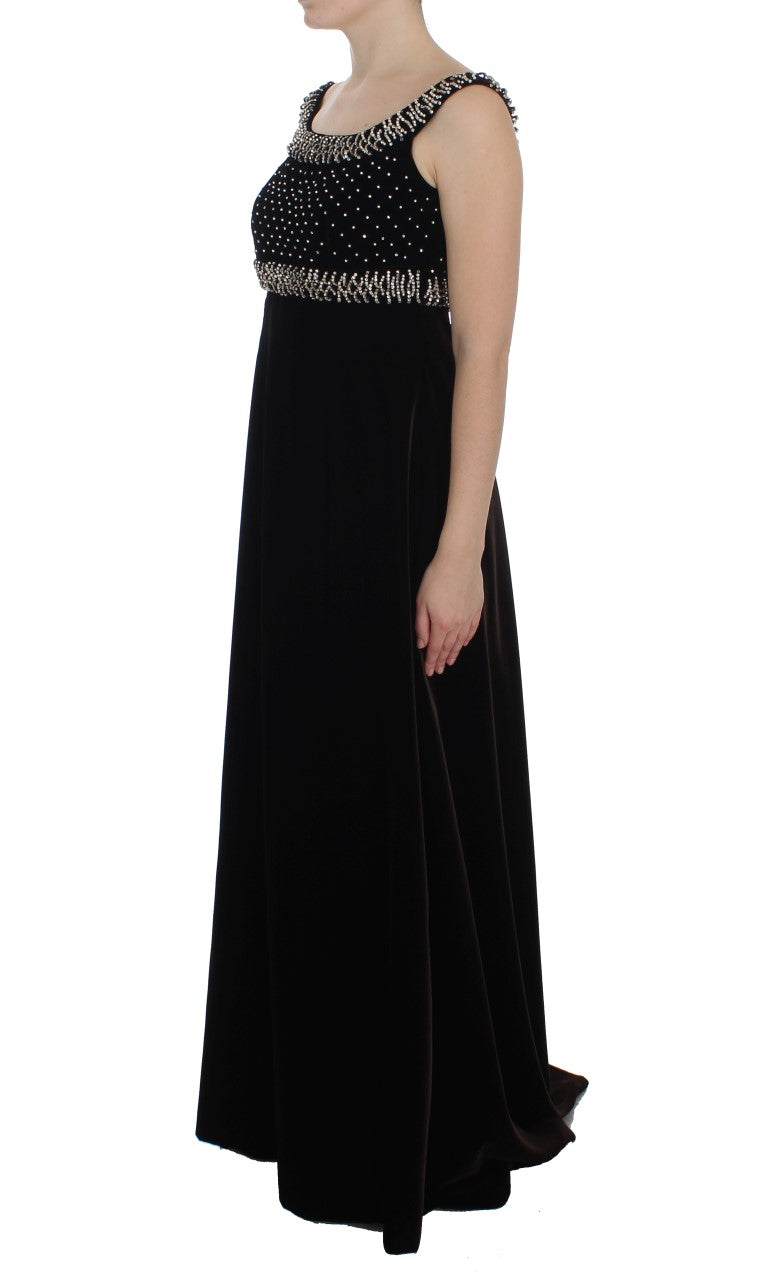 Dolce & Gabbana Elegant Brown Velvet Crystal Women's Gown