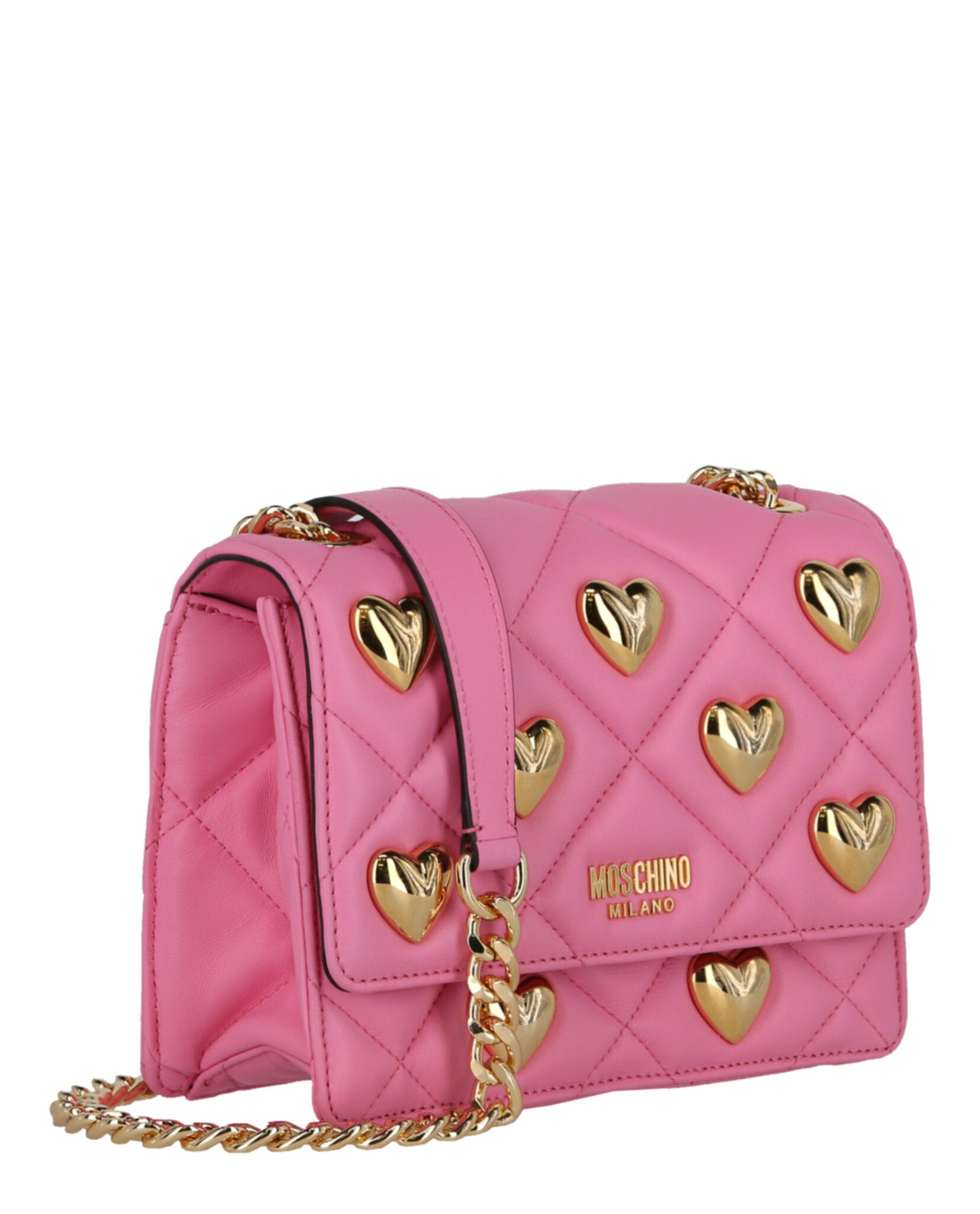 Moschino Womens Heart Studs Quilted Crossbody Bag