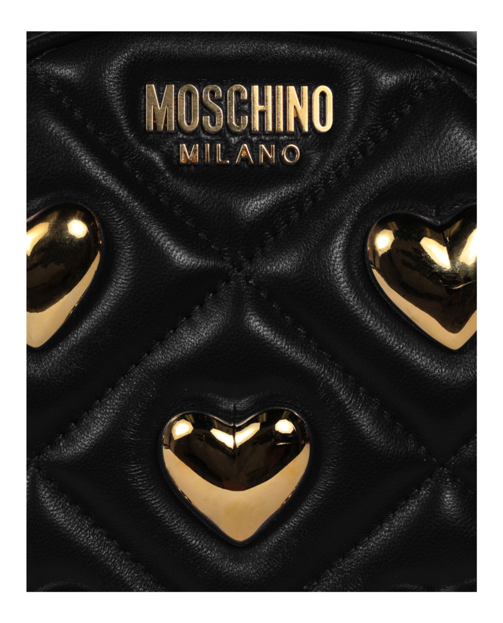 Moschino Womens Heart Studs Quilted Crossbody Bag