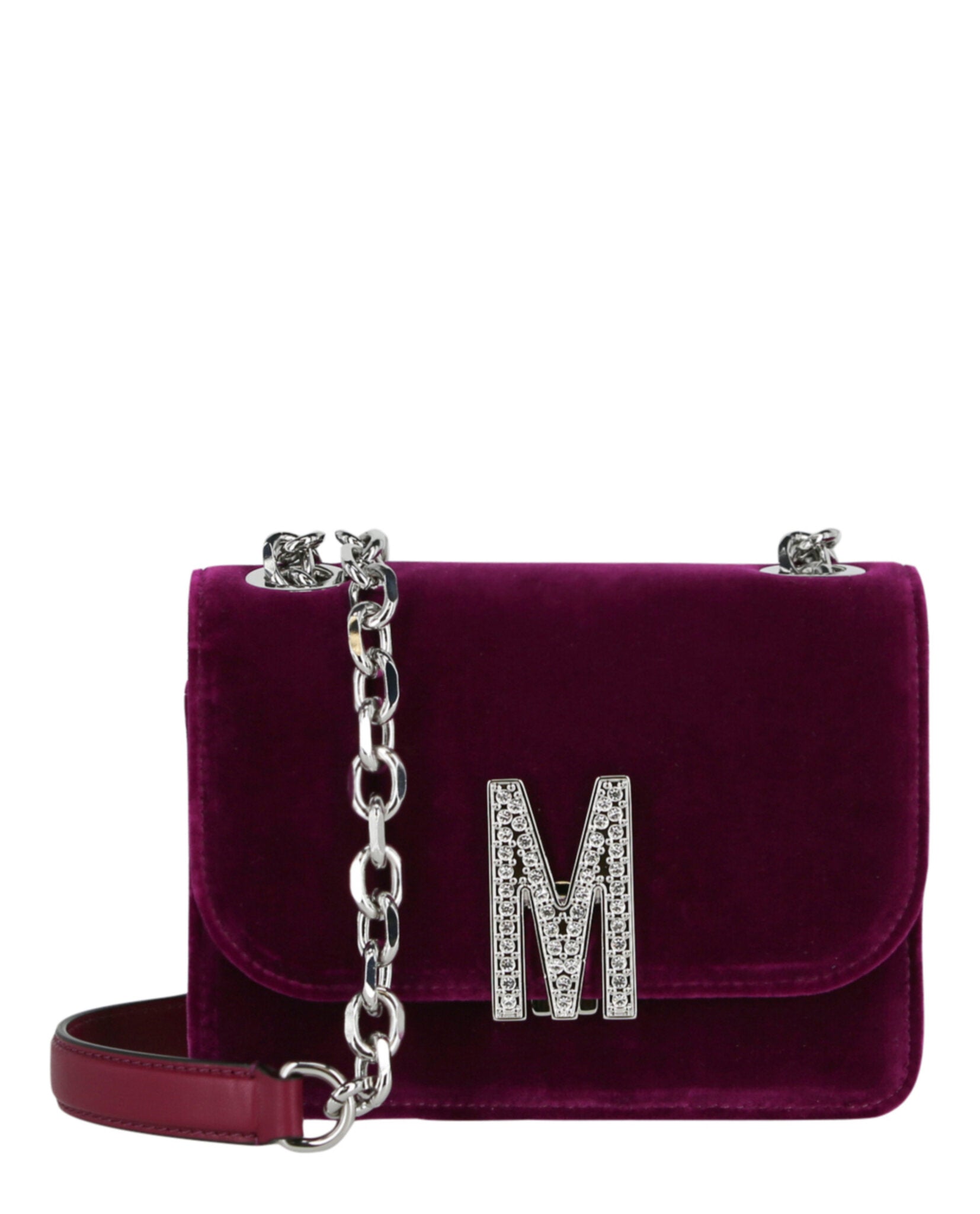 Moschino Womens Velvet Logo Crossbody Bag