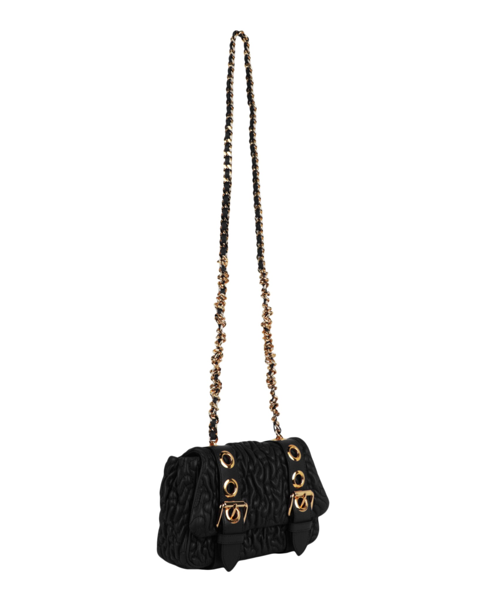 Moschino Womens Destroyed Chain Quilted Crossbody Bag