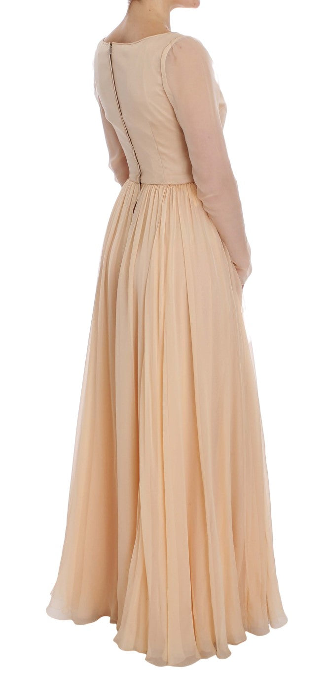 Dolce & Gabbana Elegant Beige Silk Full Length Sheath Women's Dress