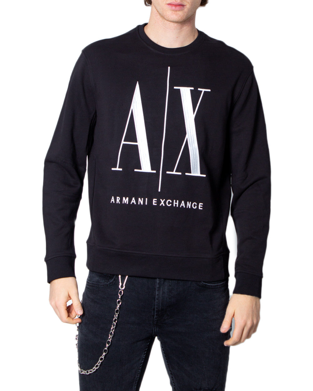 Armani Exchange  Men's AX Crewneck Sweatshirt   AX Logo Black Crewneck Sweatshirt  Men's  Black Crewneck Sweatshirt   Men's Black Cotton Crewneck Sweatshirt   AX Logo Sweatshirt