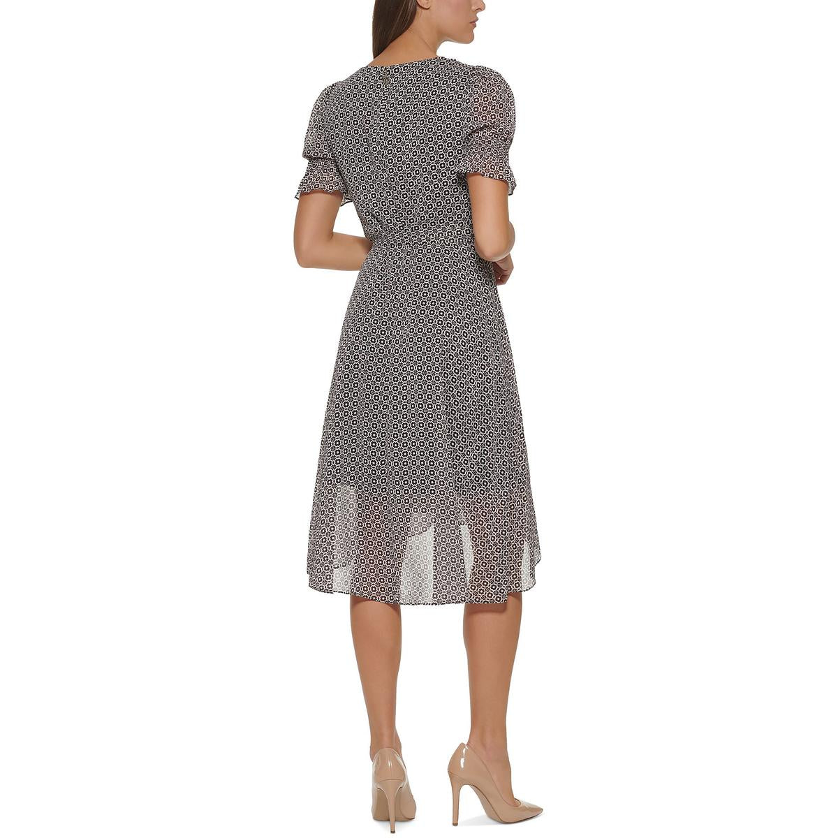 Womens Printed Faux Wrap Midi Dress