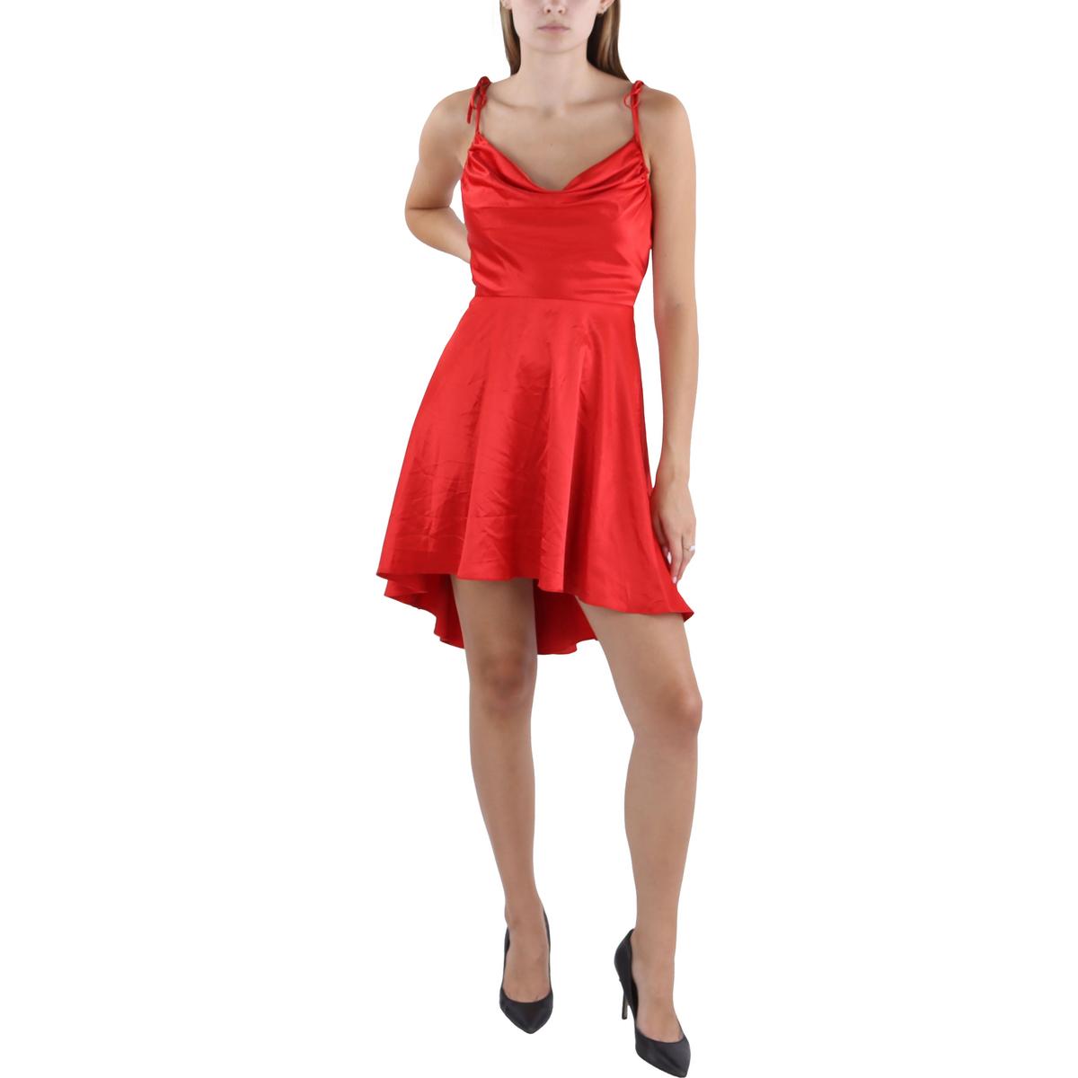 Juniors Womens Satin Knee-Length Fit & Flare Dress