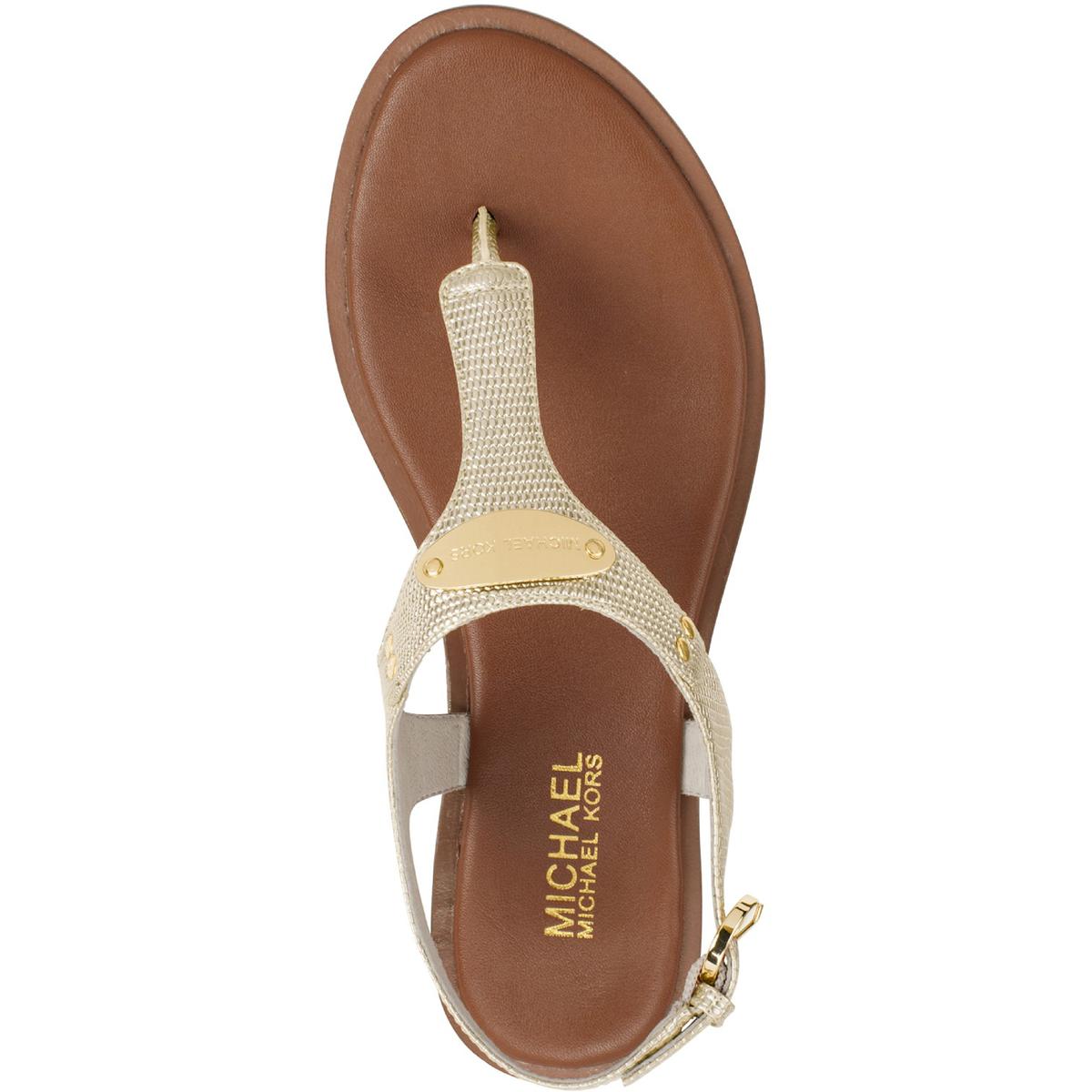 MK Plate Womens Textured T-Strap Thong Sandals