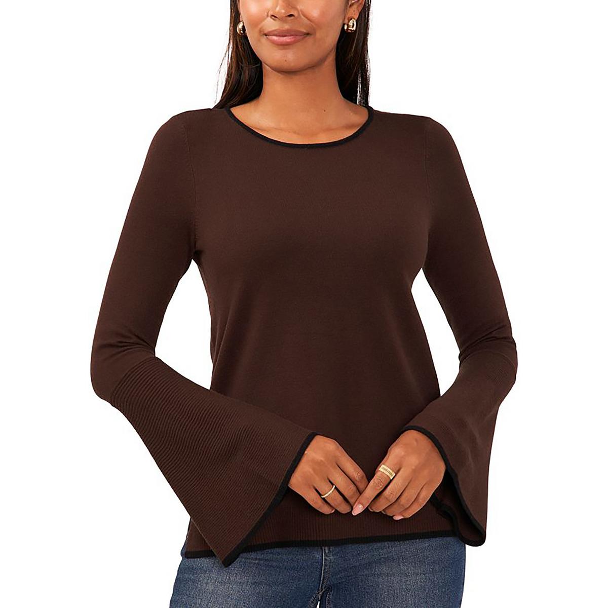 Womens Side Slit Long Sleeve Crewneck Sweater