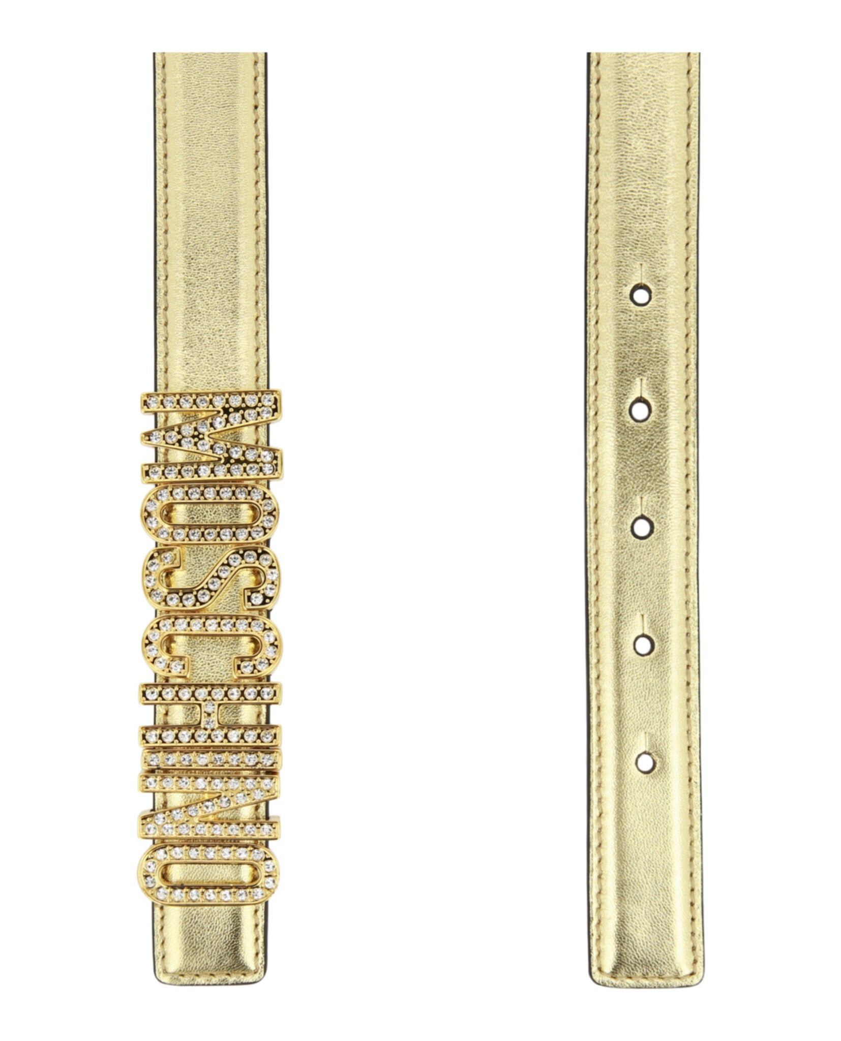 Moschino Womens Crystal Embellished Logo Lettering Belt