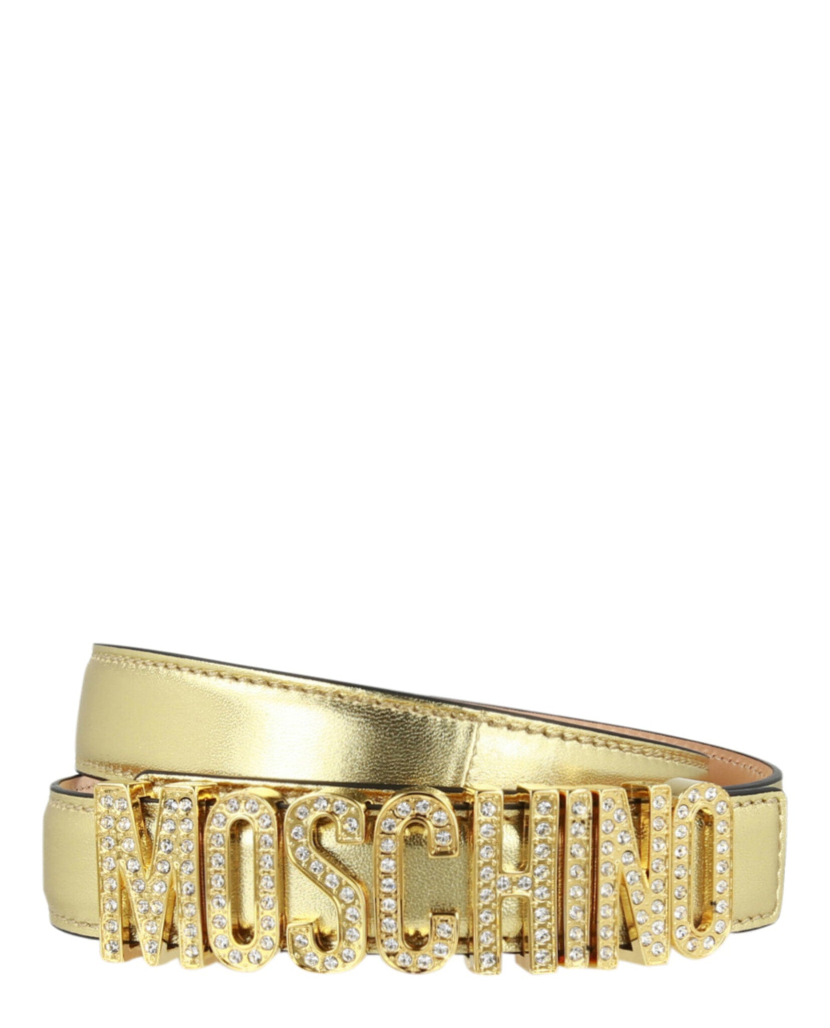 Moschino Womens Crystal Embellished Logo Lettering Belt