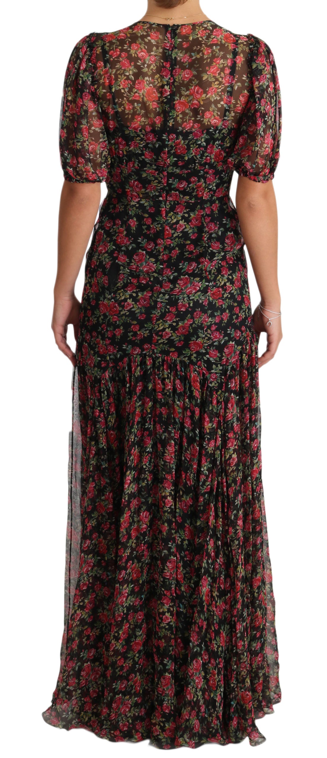 Dolce & Gabbana Elegant Black Silk Floral A-Line Women's Gown