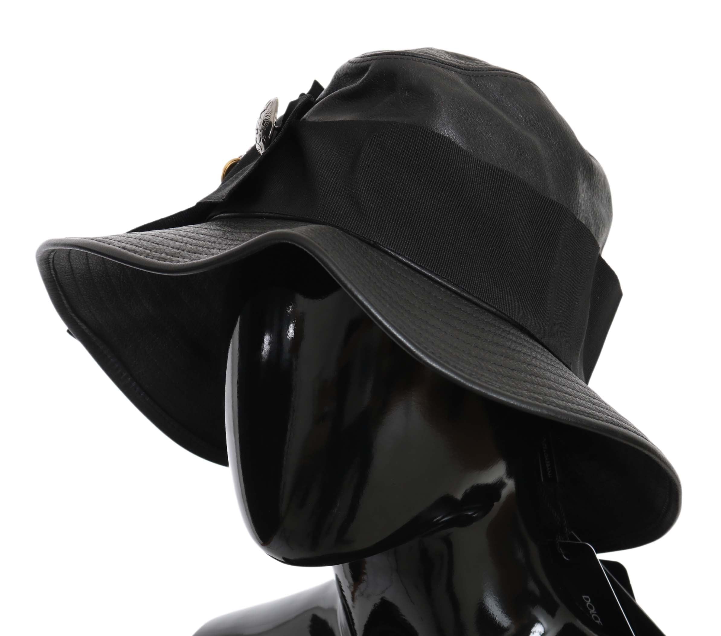 Dolce & Gabbana Elegant Black Leather Cloche Women's Cap