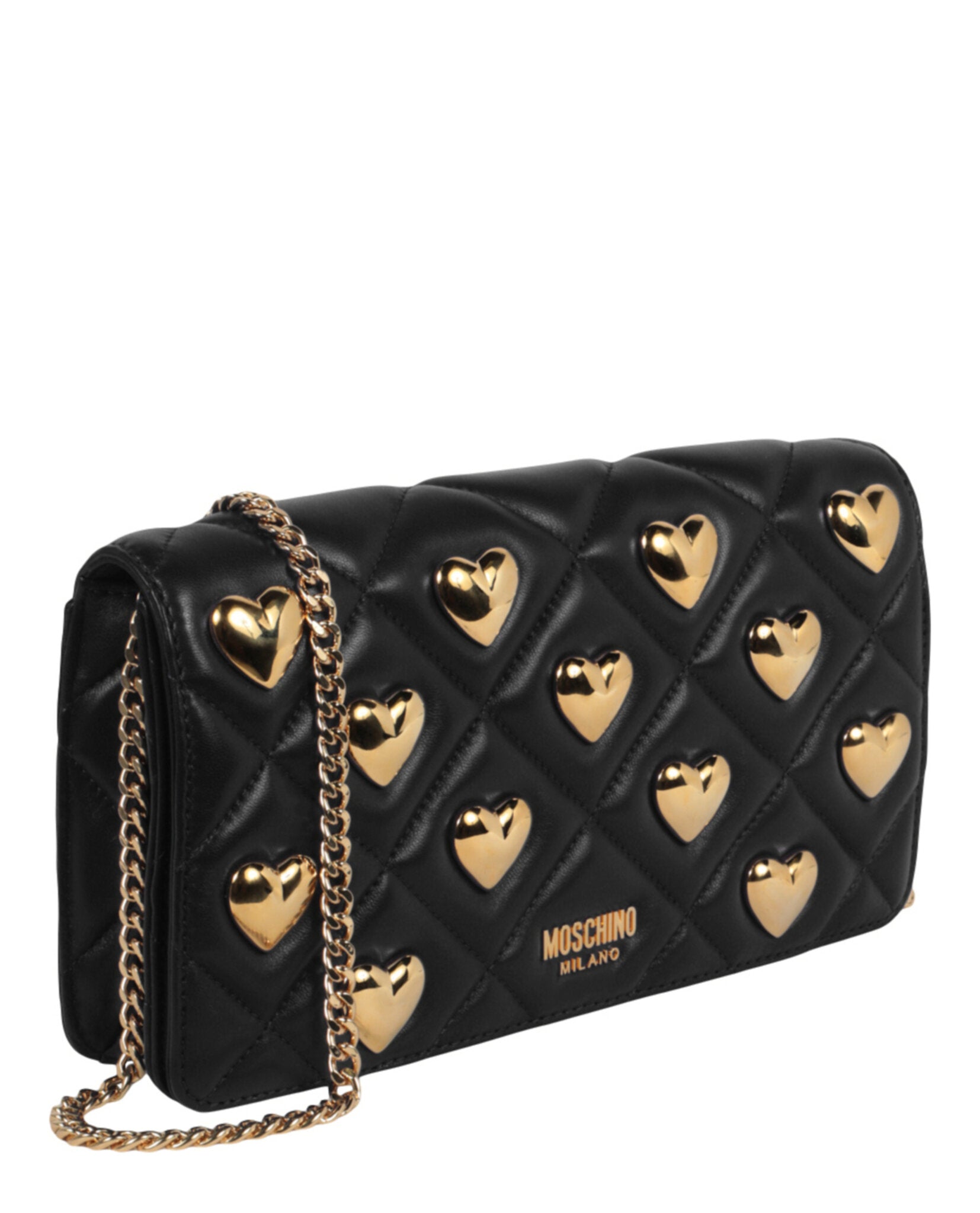 Moschino Womens Heart Studs Quilted Shoulder Bag