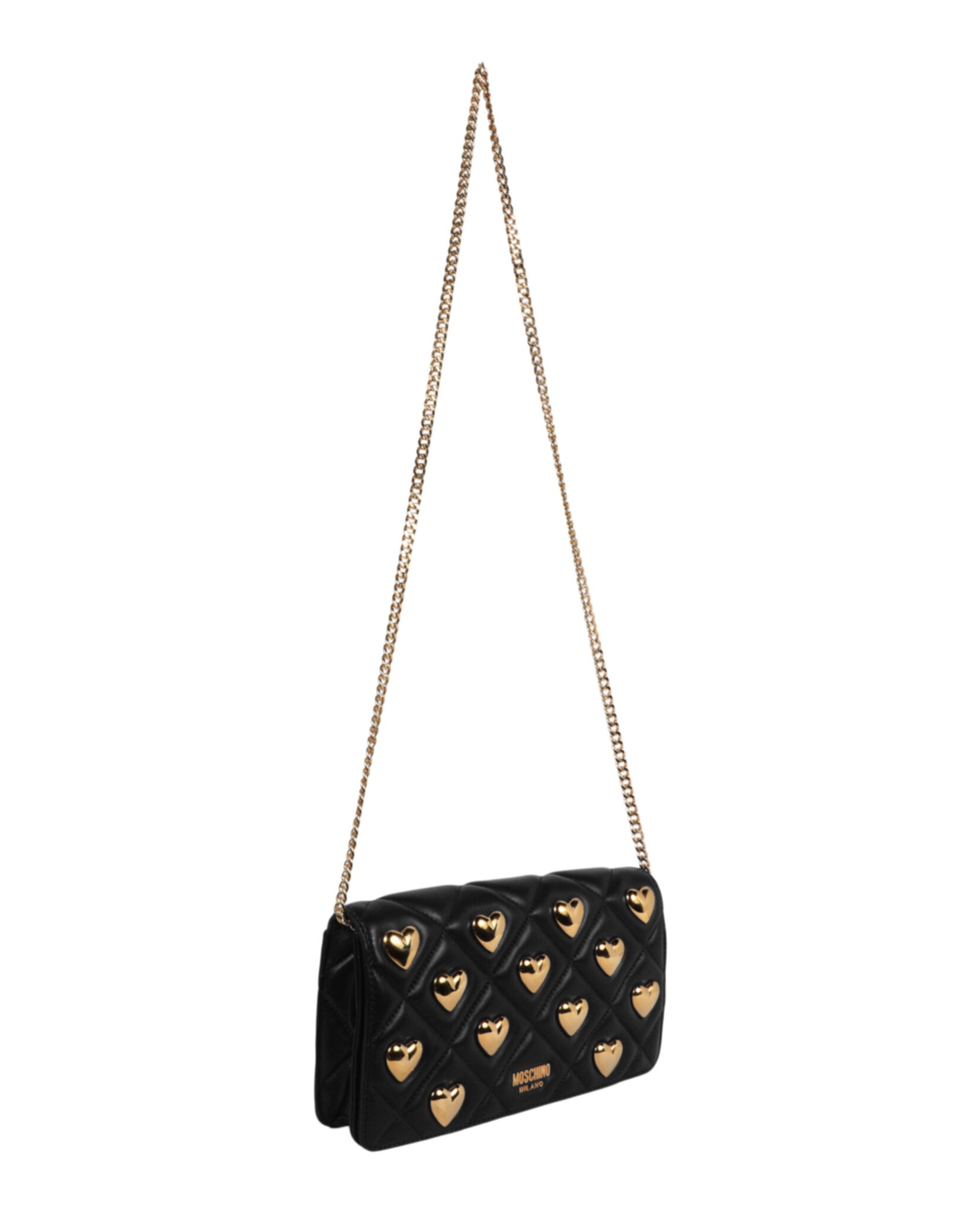 Moschino Womens Heart Studs Quilted Shoulder Bag