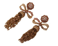 Dolce  Gabbana Gold Dangling Crystals Long Clip-On Jewelry Earrings8