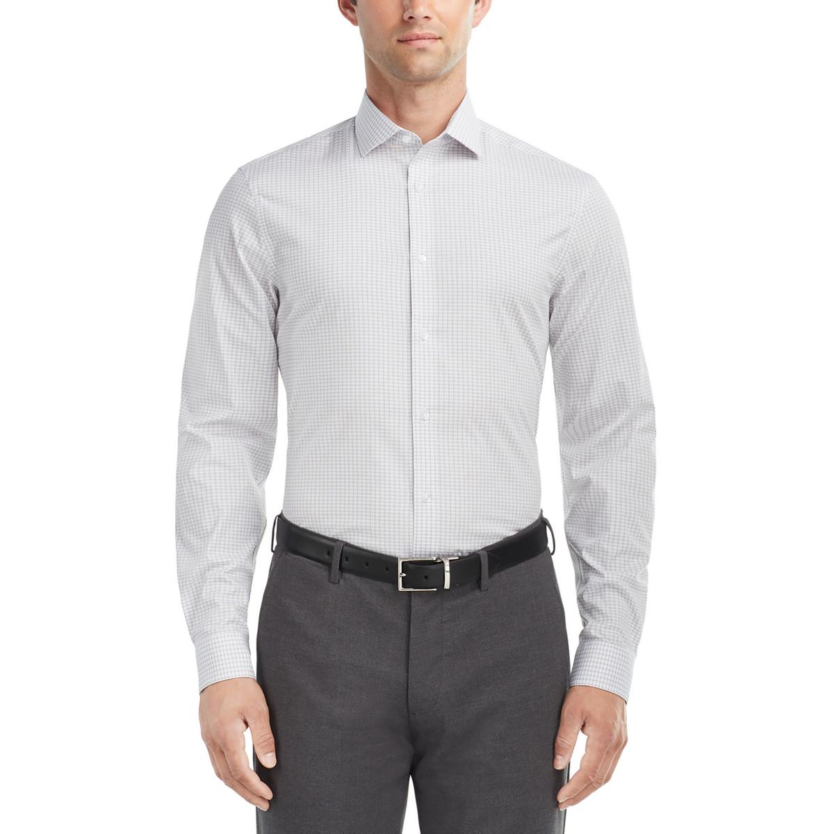 Slim Mens Window Pane Cotton Button-Down Shirt