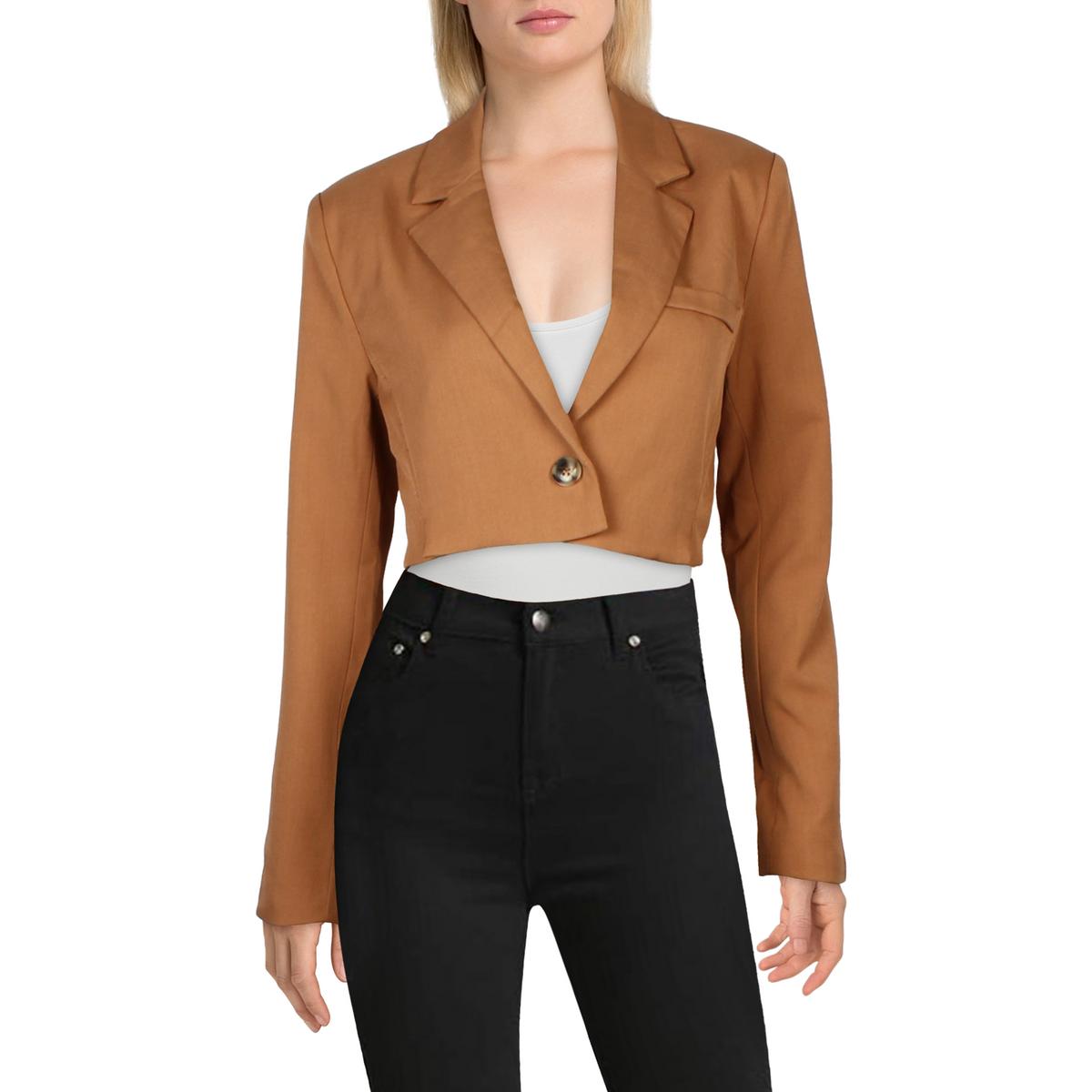 Womens Cropped Notch Collar One-Button Blazer