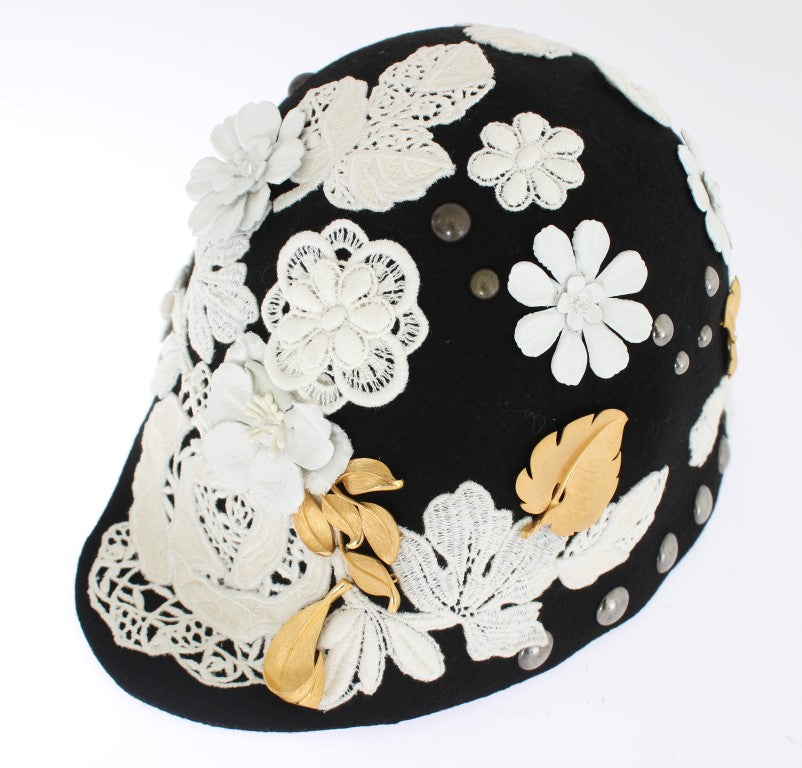 Dolce & Gabbana  Black Floral Applique Beanie