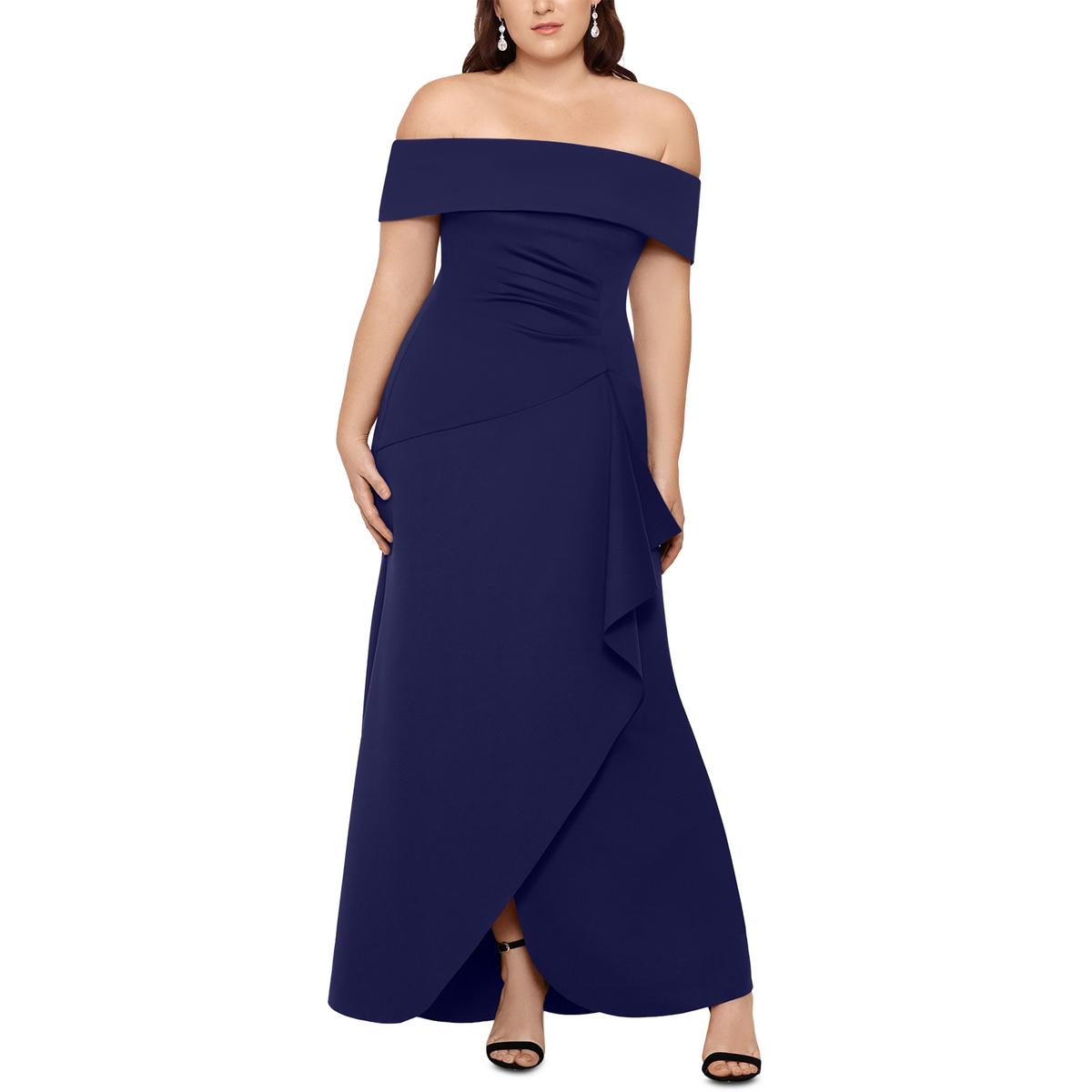 Plus Womens Off-The-Shoulder Maxi Evening Dress