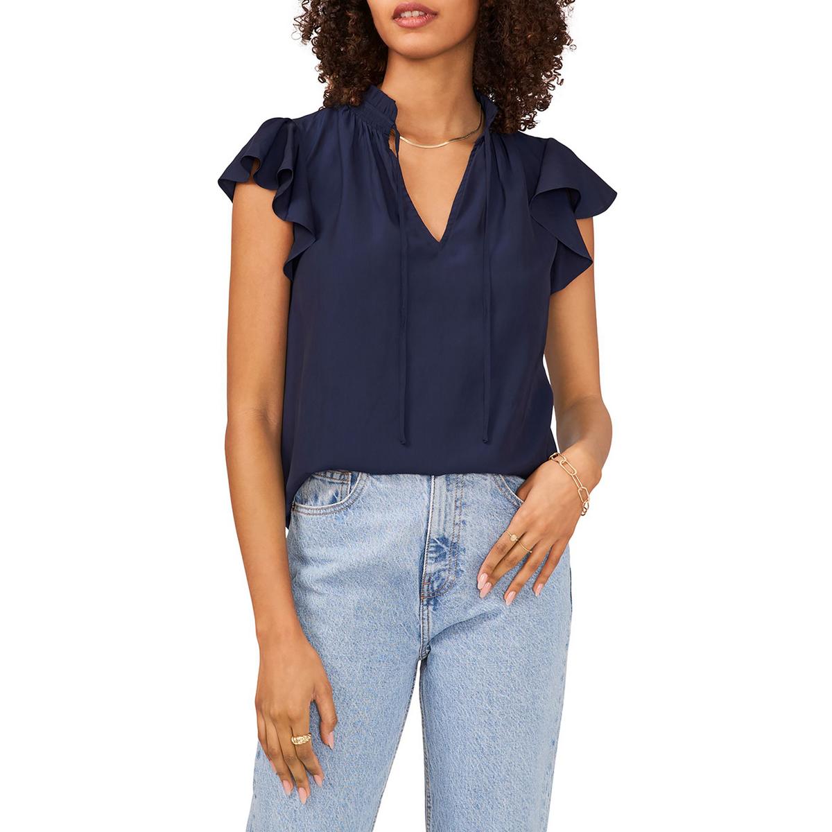 Womens V Neck Cap Sleeve Blouse