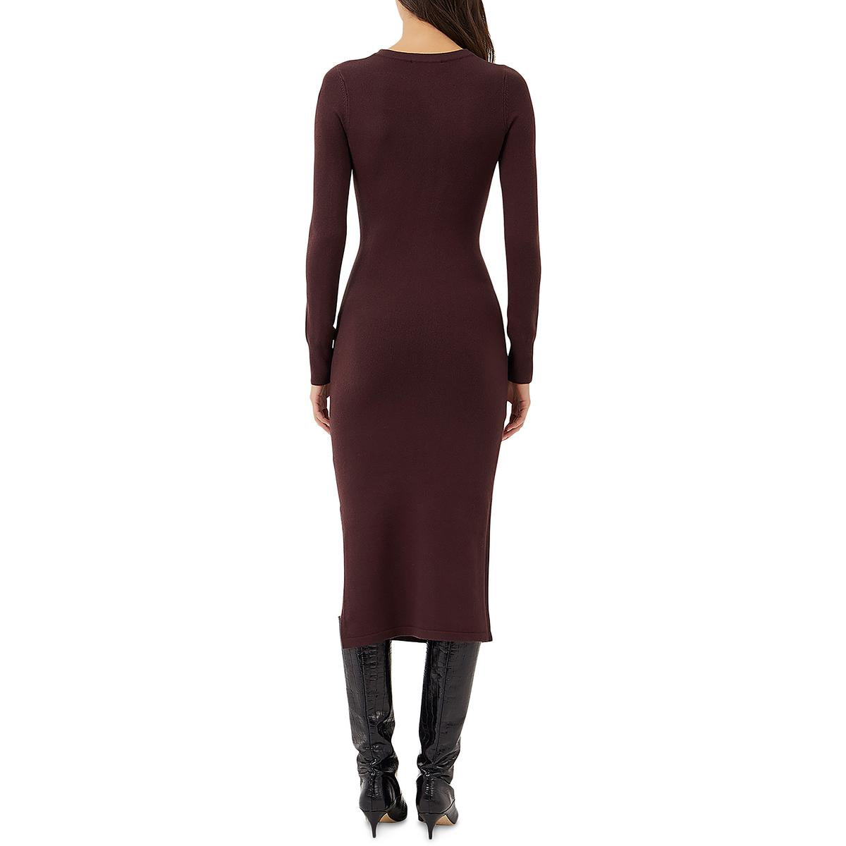 Womens Ribbed Trim Mid Calf Sweaterdress